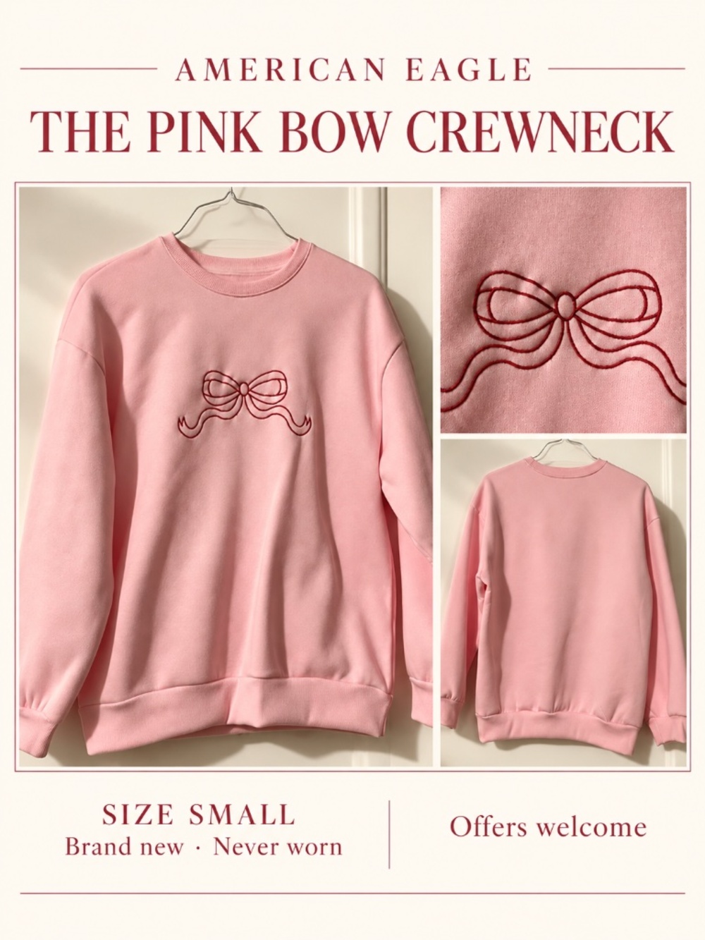 American Eagle Pink Bow Crewneck Sweatshirt